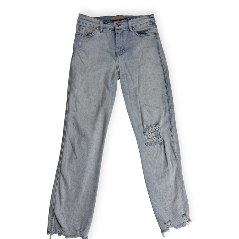 7 For All Mankind Luxe Vintage Edie Straight Leg Distressed Jeans Light Wash 29 - Picture 9 of 9